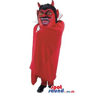 Red devil Mascot with a cloak and giving a scary look - Custom