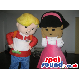 Boy And Girl Couple Plush Mascots With Diverse Garments -