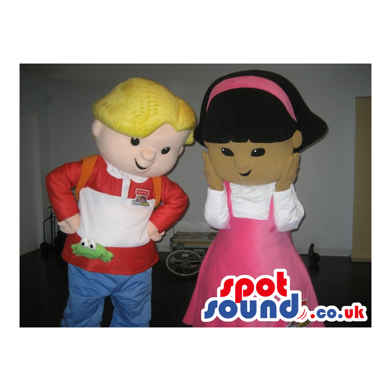 Boy And Girl Couple Plush Mascots With Diverse Garments -