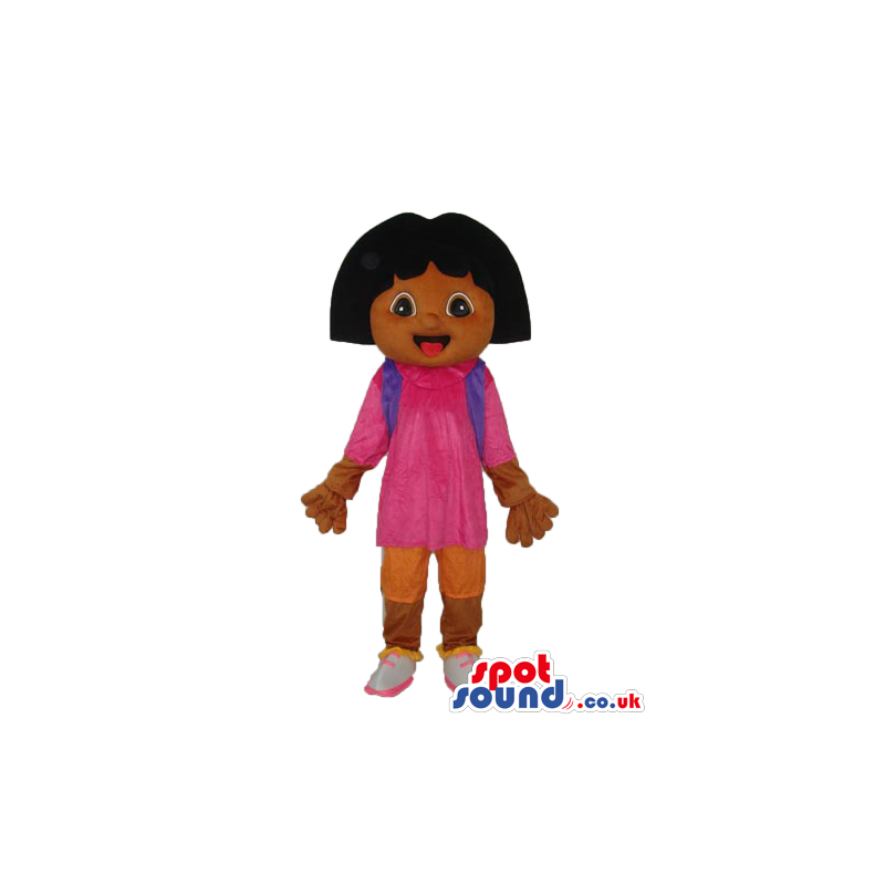 Dark Dora The Explorer Cartoon Character Mascot With Gloves -