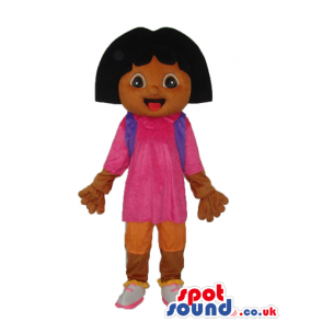 Dark Dora The Explorer Cartoon Character Mascot With Gloves -
