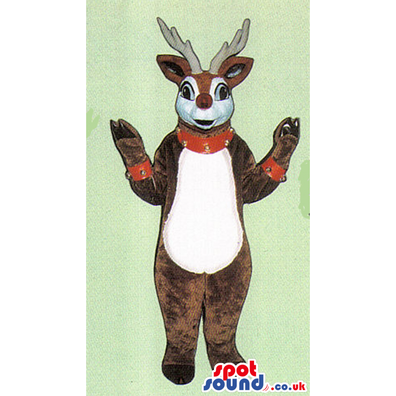 Brown Reindeer Animal Plush Mascot With Studded Collar - Custom