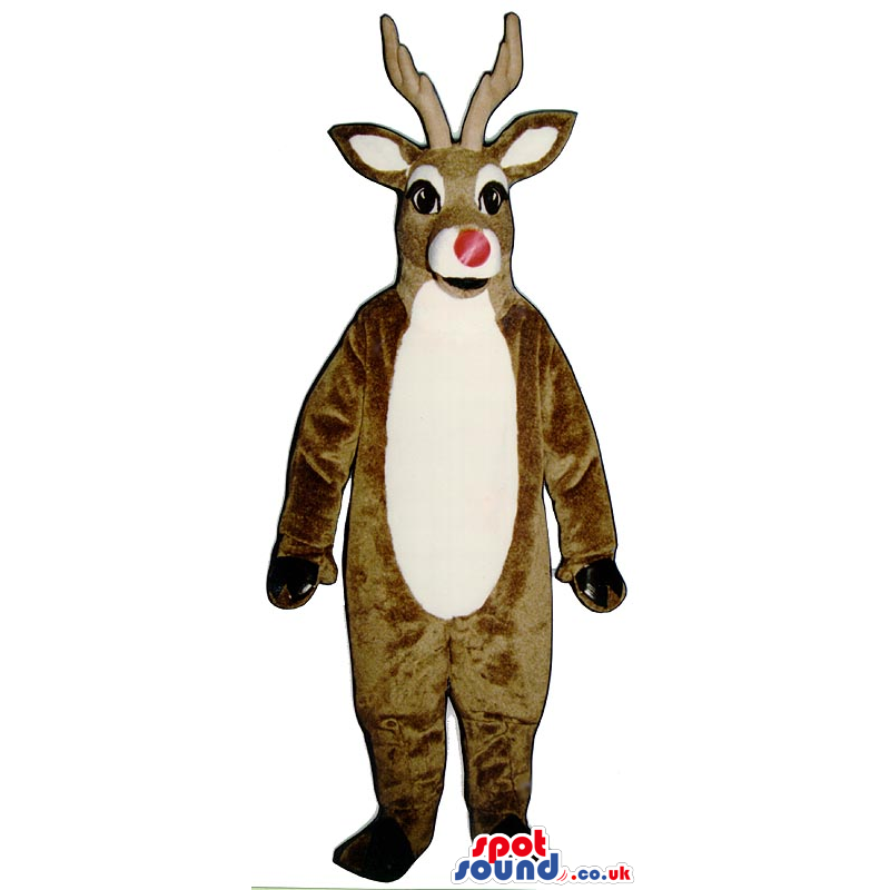 Christmas Brown Reindeer Animal Plush Mascot With Red Nose -