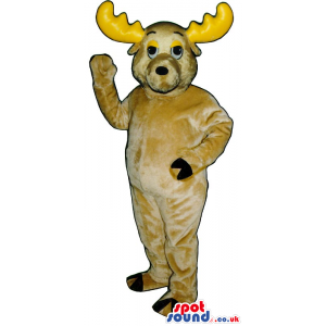 Beige Moose Plush Animal Mascot With Yellow Big Horns - Custom
