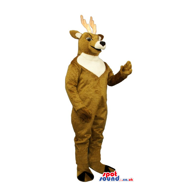 Brown Angry Deer Plush Mascot With White Neck And Horns -