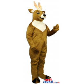 Brown Angry Deer Plush Mascot With White Neck And Horns -