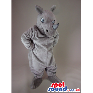 Angry Grey Rhinoceros Plush Animal Mascot With Space For Logos