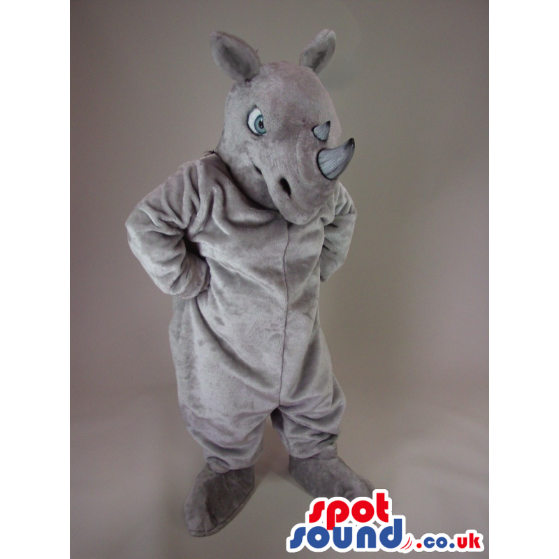 Angry Grey Rhinoceros Plush Animal Mascot With Space For Logos