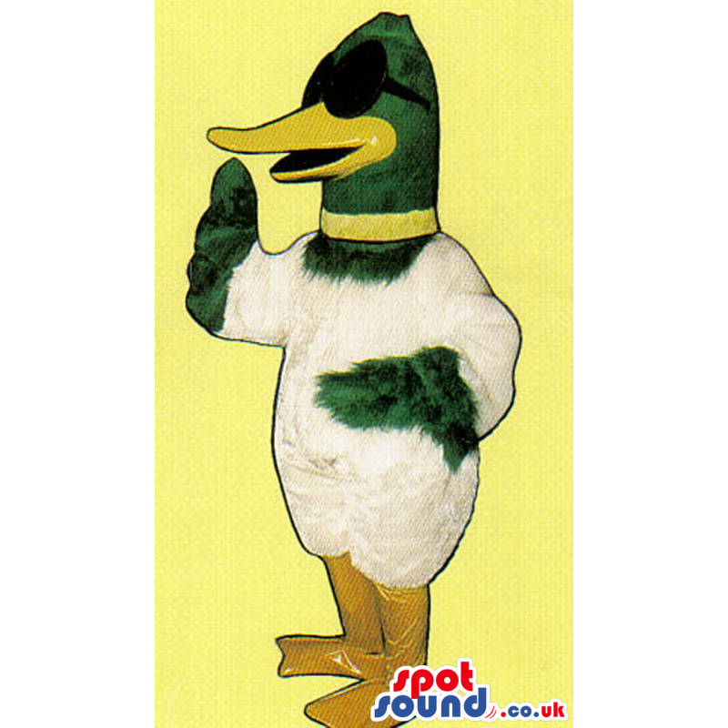 Funny White And Green Duck Plush Mascot With Sunglasses -