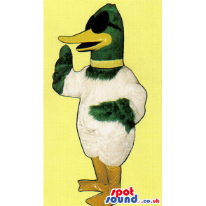 Funny White And Green Duck Plush Mascot With Sunglasses -