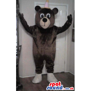 Customizable Cute Dark Brown Bear Plush Mascot With Small Hat -