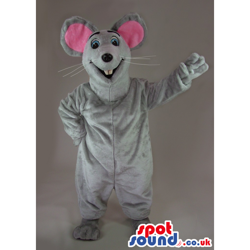 Happy Grey Mouse Plush Mascot With Pink Round Ears - Custom