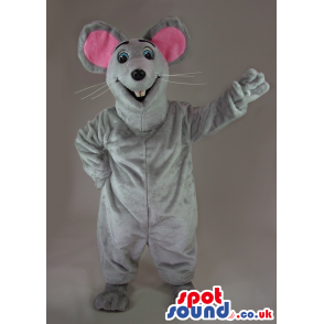 Happy Grey Mouse Plush Mascot With Pink Round Ears - Custom