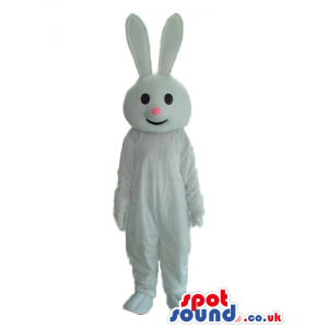 Cute Customizable All White Bunny Mascot With Pink Nose -
