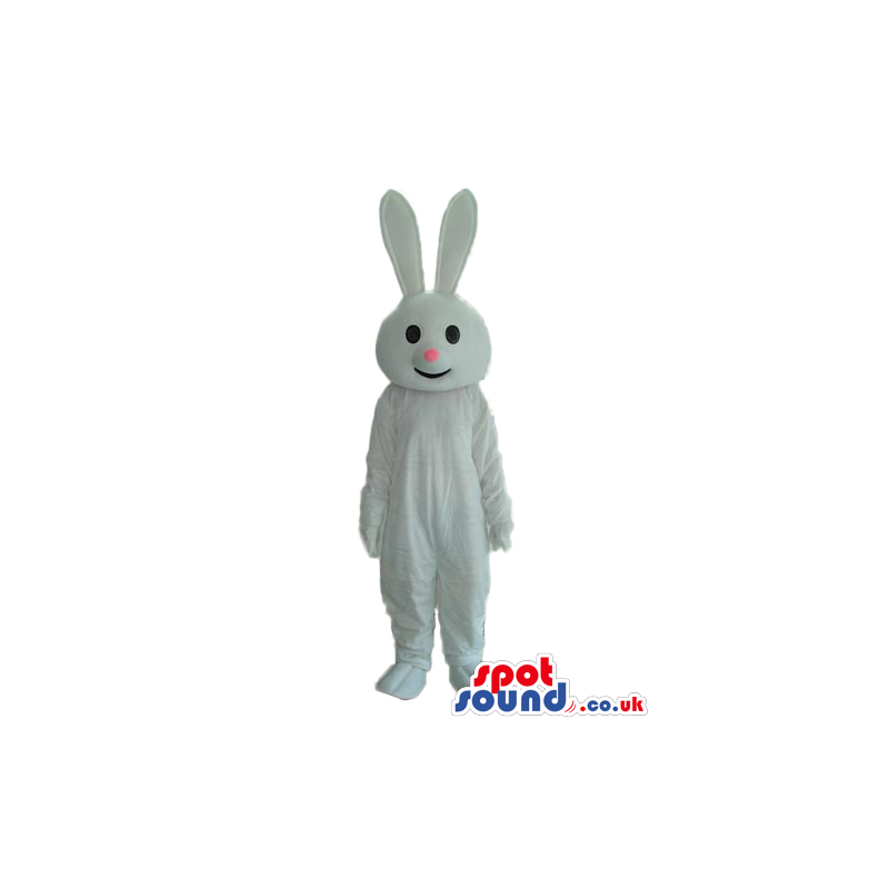 Cute Customizable All White Bunny Mascot With Pink Nose -