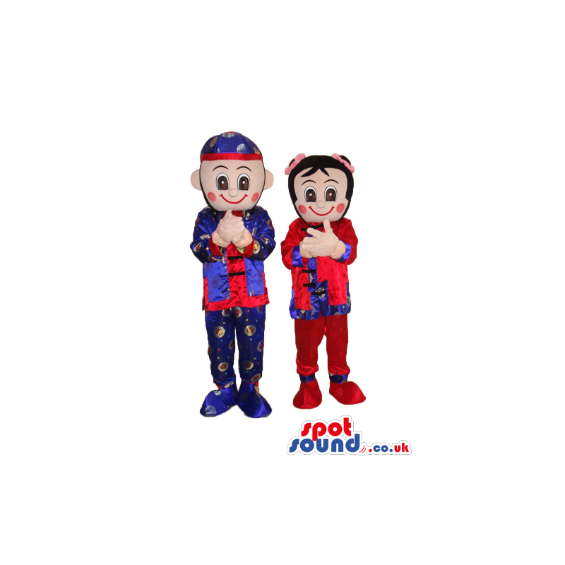 Oriental Boy And Girl Couple Mascot With Shinny Garments -