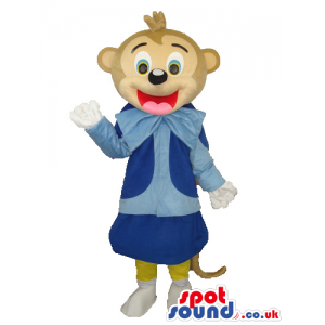 Cute Brown Monkey Plush Mascot With Blue Garments - Custom