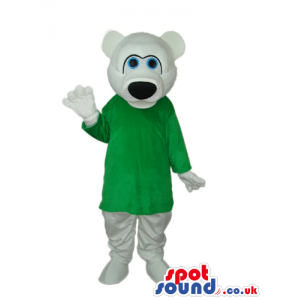 White Bear Plush Mascot Wearing A Green Long Shirt - Custom