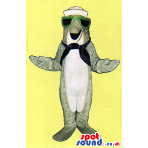 Cute Grey Dolphin Plush Mascot Wearing Green Sunglasses -
