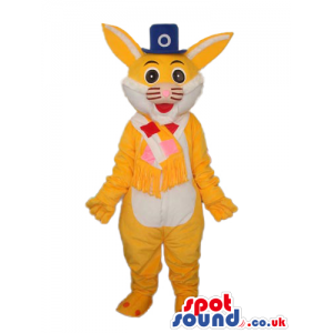 White And Orange Rabbit Plush Mascot Wearing Circus Garments -