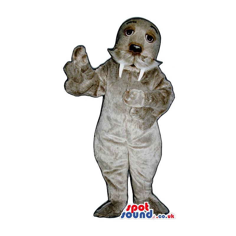Customizable Grey Seal Animal Plush Mascot With Mustache -