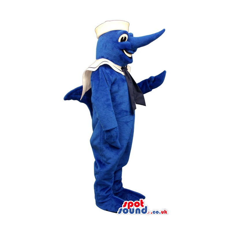 Customizable Blue Swordfish Plush Mascot Wearing Sailor