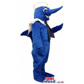 Customizable Blue Swordfish Plush Mascot Wearing Sailor