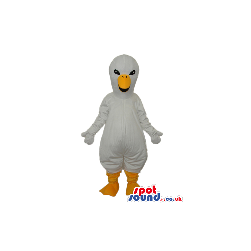 White Bird Plush Mascot With A Long Yellow Beak And Legs -
