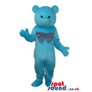Cute All Blue Teddy Bear Plush Mascot Wearing A Big Bow Tie -