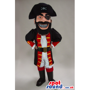 Smiling Pirate Character Mascot With Red And Black Garments -