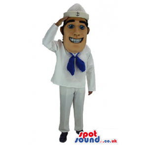 Smiling Sailor Character Mascot With White And Blue Garments -