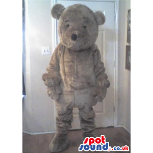 Customizable Grey Teddy Bear Plush Mascot With Tiny Eyes -