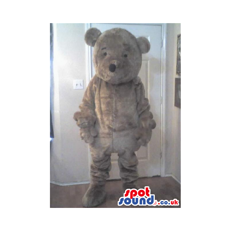 Customizable Grey Teddy Bear Plush Mascot With Tiny Eyes -