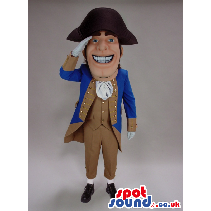 Napoleon Character Mascot With Blue And Brown Garments - Custom
