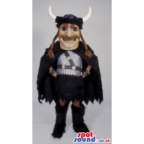 Viking Character Mascot Wearing Black And Brown Garments -
