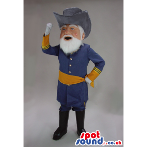 Character Mascot With White Beard, Elegant Blue Uniform And Hat