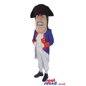 Angry Napoleon Character Mascot With Blue And Red Garments -