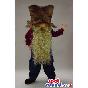 Homeless Man Character Mascot With A Big Hat And Beard - Custom