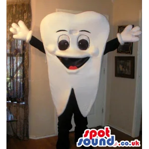 Customizable White Tooth Mascot With A Smiling Face - Custom