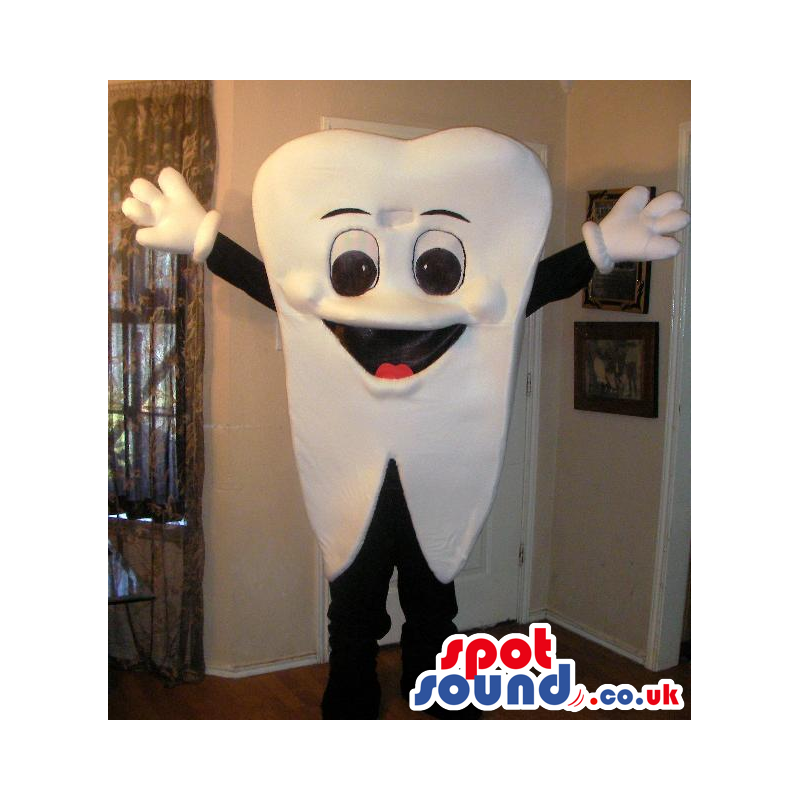 Customizable White Tooth Mascot With A Smiling Face - Custom