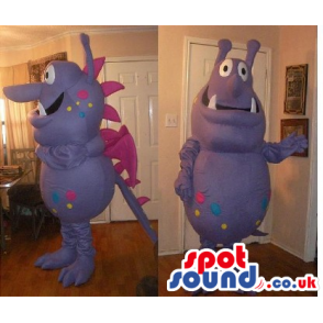 Funny Purple Monster Plush Mascot With Pink Dots And Spikes -