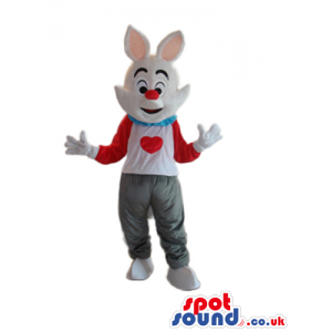 White Rabbit Mascot Wearing White And Red Garments With A Heart