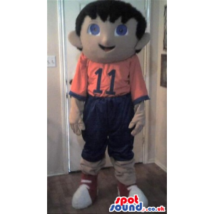Happy Boy Mascot Wearing A T-Shirt With Number 11 - Custom