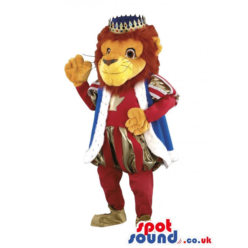 King lion mascot with his royal clothes and crown - Custom