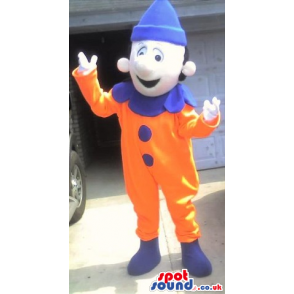 Orange And Blue Clown Pierrot Mascot With Happy Face - Custom