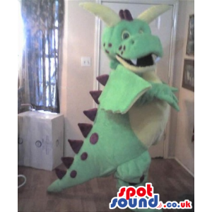 Customizable Green Dinosaur Plush Mascot With Big Horns -