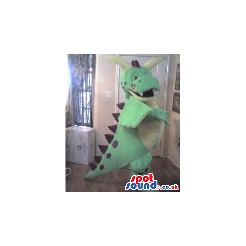 Customizable Green Dinosaur Plush Mascot With Big Horns -