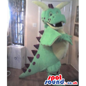 Customizable Green Dinosaur Plush Mascot With Big Horns -