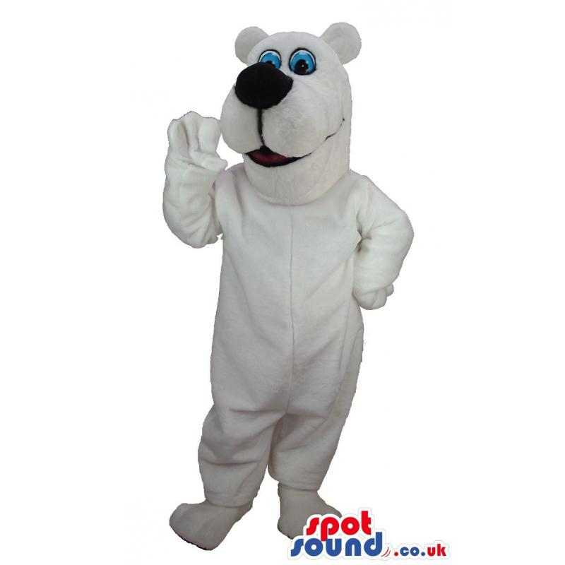 White Scooby doo dog mascot with bright blue and brown eyes -