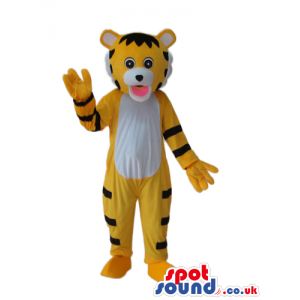 Cute Cartoon Yellow Tiger Plush Mascot With A White Belly -